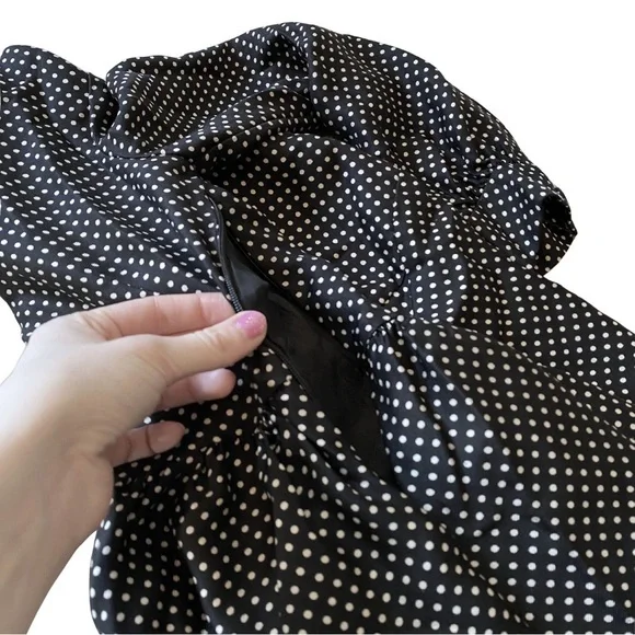 Vintage 1990's J. Crew Babydoll Black White Polka Dot Ruffle Long Sleeve Dress 0 - Picture 14 of 14